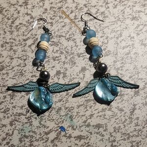 Elegant Blue Winged Angel Earrings